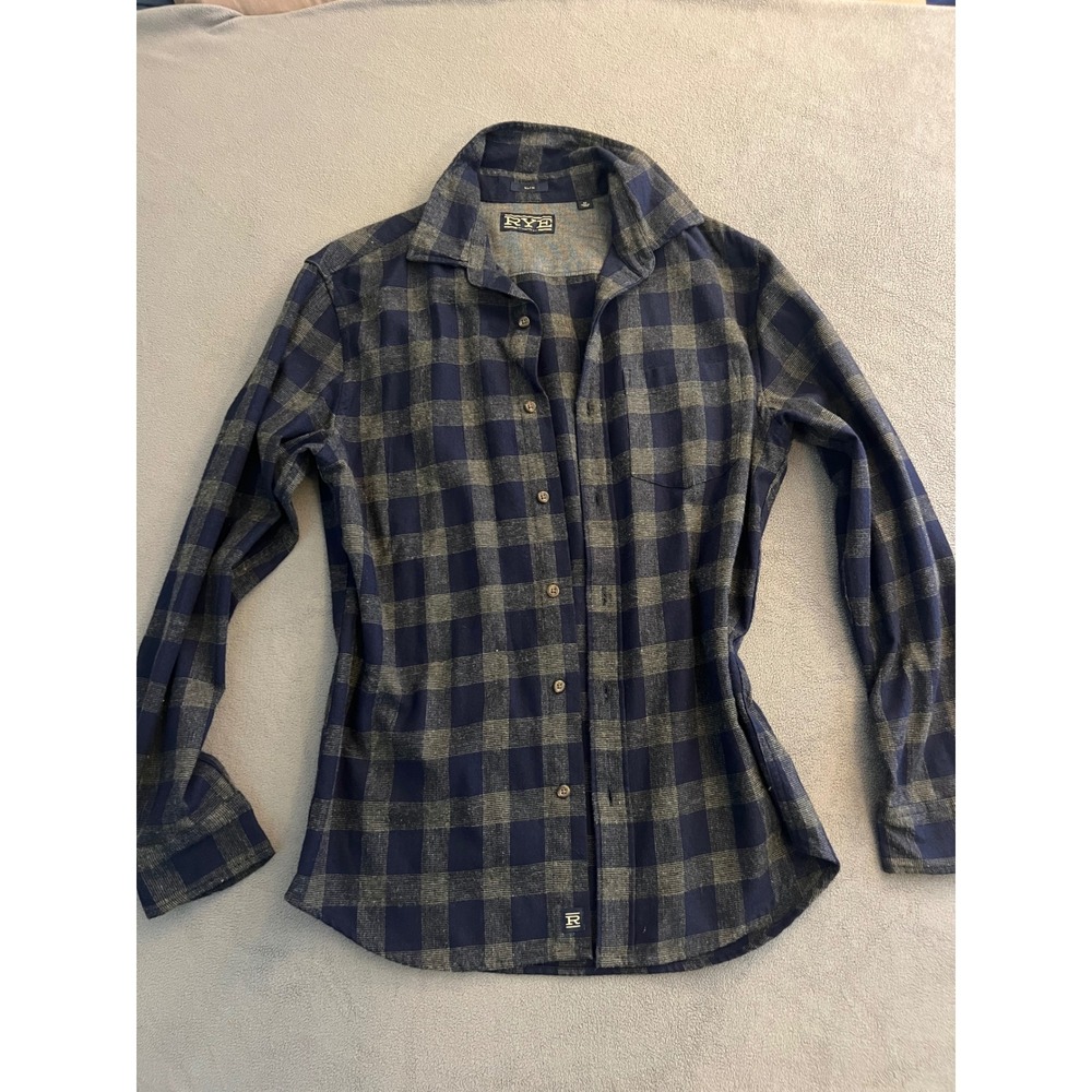 Hawker Rye Mens Slim Fit Buffalo Plaid Button Down Shirt Navy Grey M RN150466